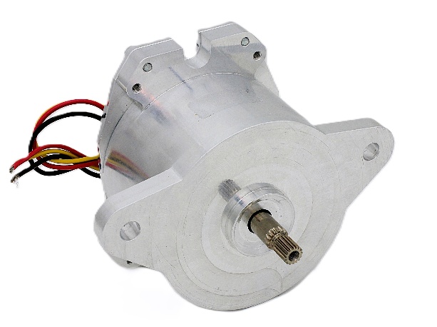 Borstlös DC-motor i specialbyggt aluminiumhölje med monteringsöron och kuggad axel